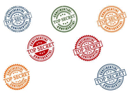 A Top Secret Confidential Rubber Stamp Collection, Classified Information Seal Vector Setのイラスト素材