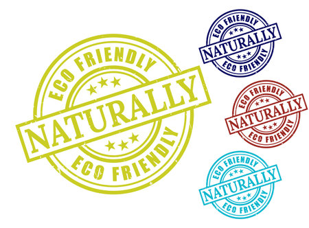 A Naturally Eco-Friendly Grunge Rubber Stamp Collection, Sustainable Product Seal Vector Setのイラスト素材