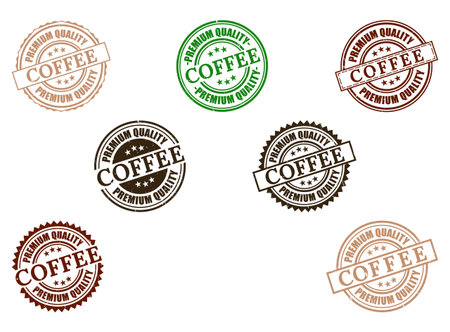 A Premium Quality Coffee Rubber Stamp Collection, Superior Brew Seal Vector Setのイラスト素材