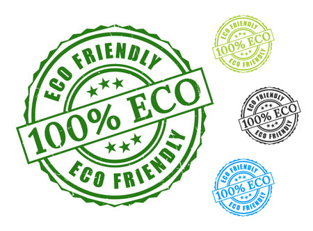 A 100% Eco-Friendly Product Stamp Set, Grunge Style Environmental Label Vectorsのイラスト素材
