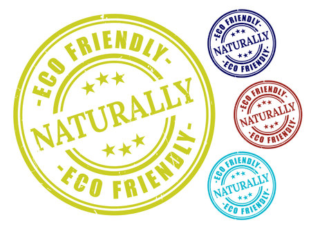 A Naturally Eco-Friendly Badge Collection, Grunge Rubber Sustainable Product Stamp Setのイラスト素材