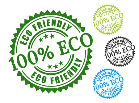 A 100% Eco-Friendly Label Pack, Grunge Style Clean Earth Vector Stamp Collectionのイラスト素材