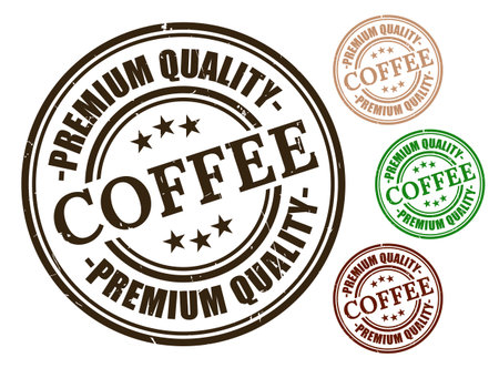 A Premium Quality Coffee Badge Collection, Grunge Rubber Artisan Roast Stamp Setのイラスト素材