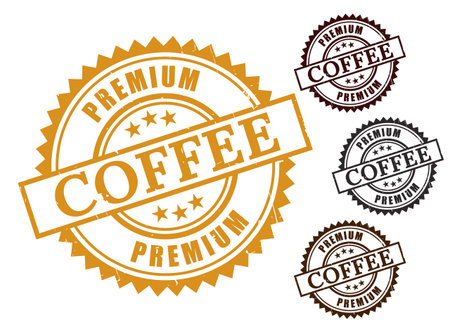 A Premium Coffee Seal Bundle, Grunge Rubber Quality Brew Stamp Iconsのイラスト素材
