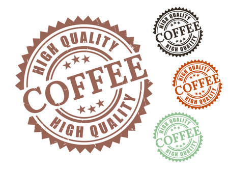 A High Quality Coffee Label Pack, Grunge Style Certified Brew Vector Stampsのイラスト素材