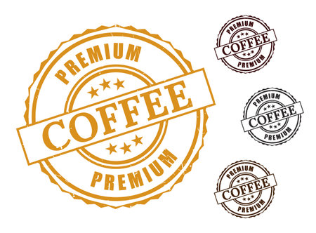 A Premium Coffee Product Stamp Set, Grunge Style Certified Beverage Label Vectorsのイラスト素材