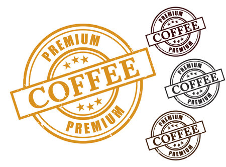 A Premium Coffee Grunge Rubber Stamp Collection, Top Quality Brew Seal Vector Setのイラスト素材