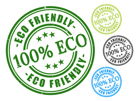 A 100% Eco-Friendly Badge Collection, Grunge Rubber Green Product Stamp Setのイラスト素材