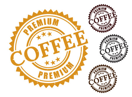 A Premium Coffee Label Pack, Grunge Style Superior Roast Vector Stampsのイラスト素材