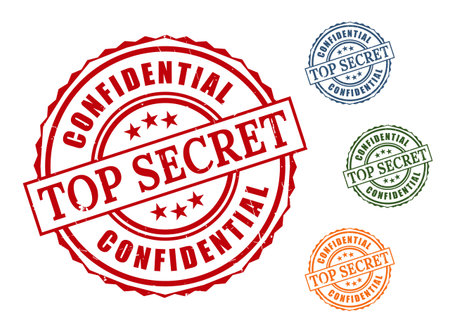 A Top Secret Confidential Product Stamp Set, Grunge Style Restricted Info Label Vectorsのイラスト素材