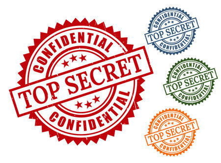 A Top Secret Confidential Seal Bundle, Grunge Rubber Sensitive Data Stamp Iconsのイラスト素材