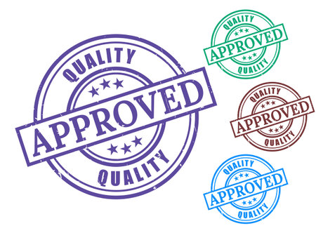 A Quality Approved Grunge Rubber Stamp Collection, Certified Product Seal Vector Setのイラスト素材