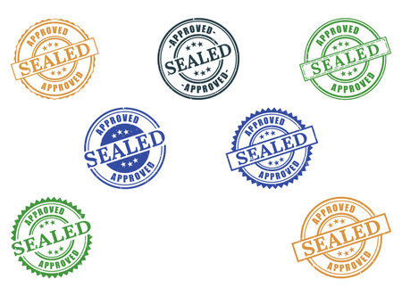 A  Approved Sealed Rubber Stamp Collection, Official Document Seal Vector Setのイラスト素材