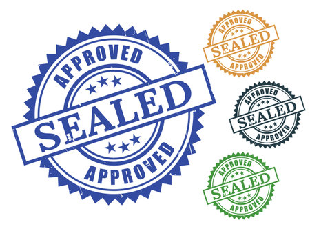 A Approved Sealed Seal Bundle, Grunge Rubber Legal Paperwork Stamp Iconsのイラスト素材