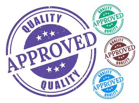 A Quality Approved Stamp Vector Set, Grunge Style Verified Label Packのイラスト素材