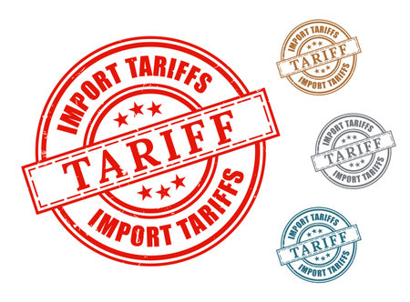 A Import Tariffs Certified Stamp Collection, Grunge Rubber Customs Documentation Seal Setのイラスト素材