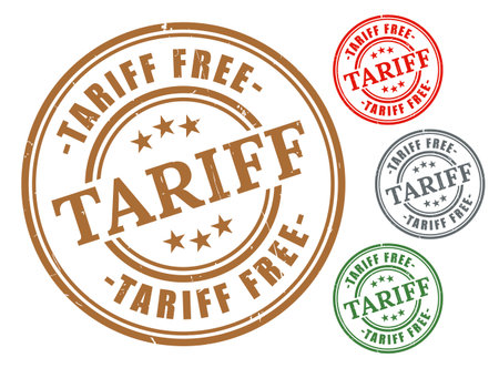 A Tariff Free Badge Collection, Grunge Rubber No Import Tax Stamp Setのイラスト素材