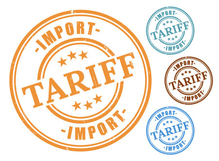 A Import Tariff Badge Collection, Grunge Rubber Trade Regulation Stamp Setのイラスト素材