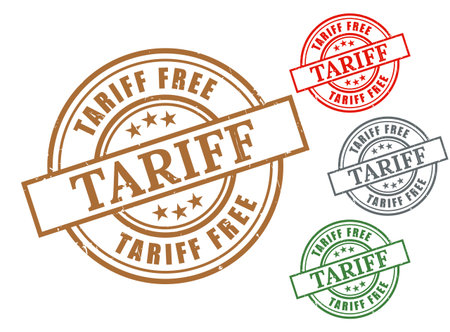 A Tariff Free Grunge Rubber Stamp Collection, Import Duty Exempt Seal Vector Setのイラスト素材