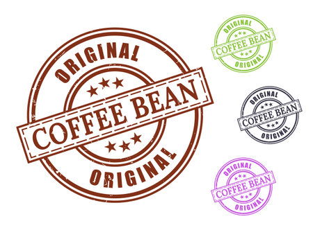 A Original Coffee Bean Certified Stamp Set, Grunge Vector Labels for Coffee Productsのイラスト素材