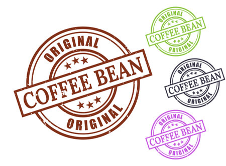 A Original Coffee Bean Grunge Rubber Stamp Vector Set for Packaging and Branding Designのイラスト素材