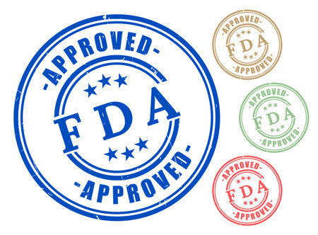 A FDA Approved Badge Set, Multicolor Grunge Rubber Stamps for Medical Packagingのイラスト素材