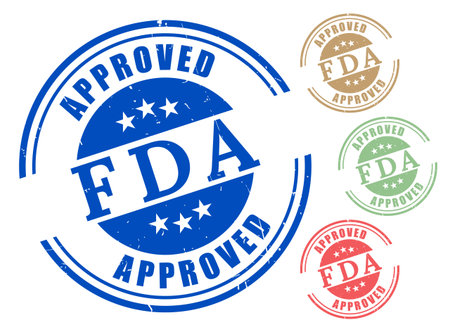 A FDA Approved Stamp Vector Collection, Grunge and Outline Style Labels in Colorのイラスト素材