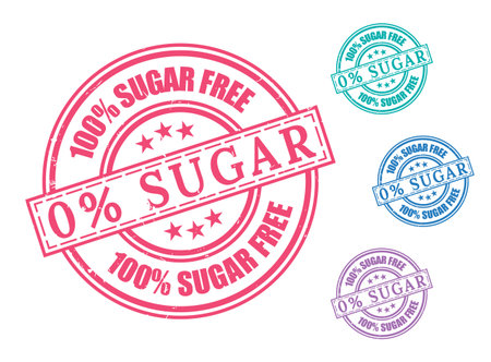 A 100% Sugar Free Label Vector Set, Grunge Rubber Stamps for Nutrition and Packagingのイラスト素材