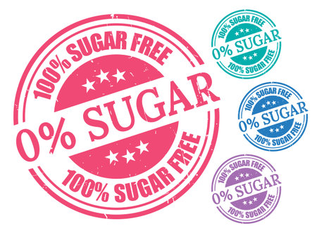 A 100% Sugar Free Stamp Vector Collection, Grunge Style Zero Sugar Labelsのイラスト素材