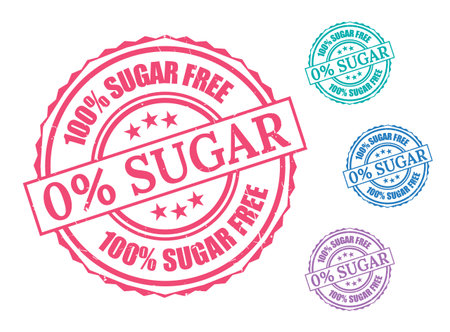 A 100% Sugar Free Seal Bundle, Grunge Style Vector Labels for Diet Packagingのイラスト素材