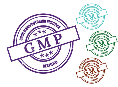 A Good Manufacturing Practice (GMP) Certified Rubber Stamp Vector Setのイラスト素材