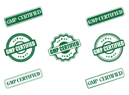 A Collection of Green GMP Certified Rubber Stamp Seals for Business and Legalのイラスト素材