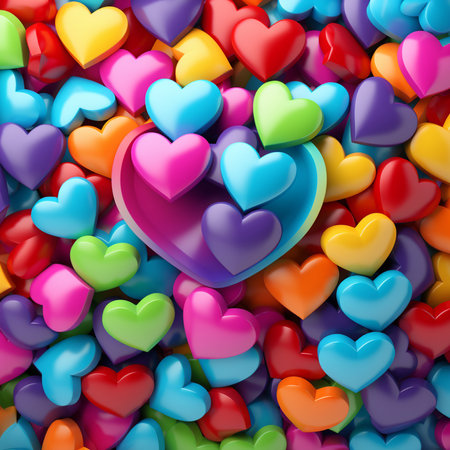 3d render of colorful hearts background. Valentines day concept.の素材