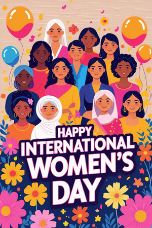 International Women's Day. Cute cartoon vector illustration of international women's day.の素材