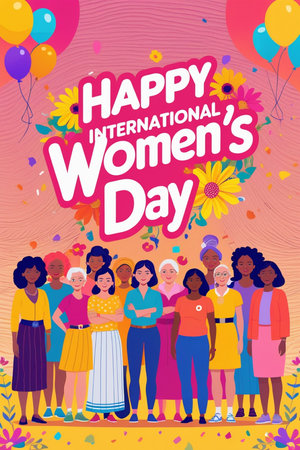 Happy International Women's Day Greeting Card Flat Vector Illustrationの素材
