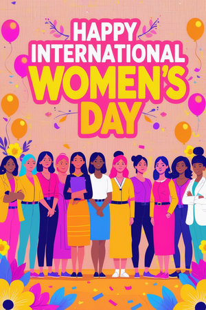 International Women's Day greeting card. Happy women's day vector illustration.の素材