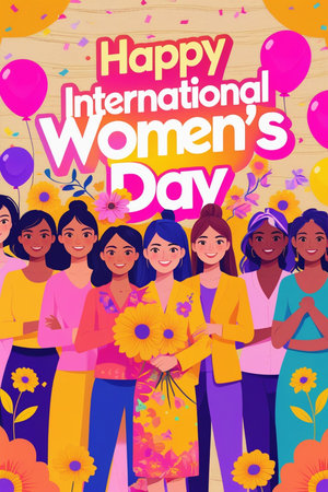 Happy International Women's Day greeting card. Happy international women's day vector illustration.の素材