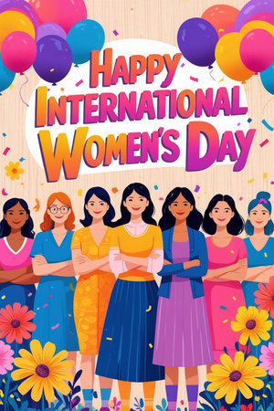 International Women's Day greeting card. International Women's Day celebration banner. Vector illustrationの素材