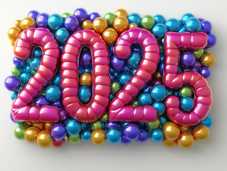 New year 2011. Multicolored balloons on white background. 3dの素材