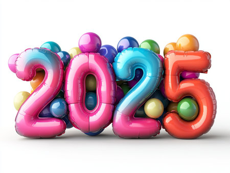 Happy New Year 2015. Colorful balloons on white background. 3D illustrationの素材