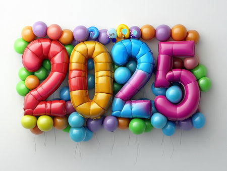 Happy new year 2015 with colorful balloons on white background. 3d renderの素材