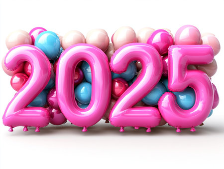 Happy New Year 2015. 3d render of balloons and numbers.の素材