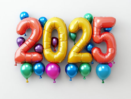 Happy new year 2015 with balloons on white background. 3d renderの素材