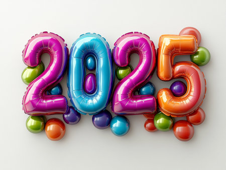 Happy new year 2015 with colorful balloons on white background 3D renderingの素材