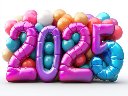 New year 2015 in balloons on white background. 3D rendering.の素材