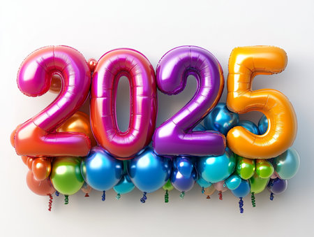 Happy New Year 2015. 3D render of colorful balloons on white backgroundの素材