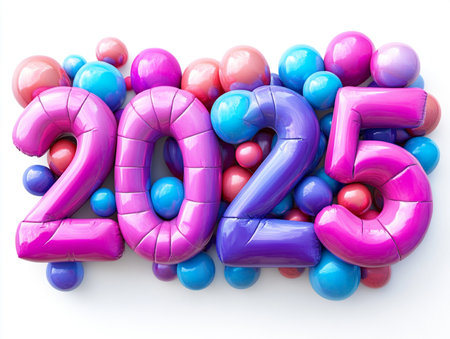New year 2015 made of balloons on white background. 3d renderの素材