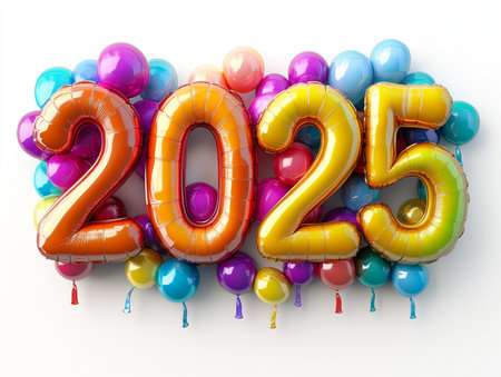 Happy New Year 2015 with balloons on white background. 3D illustrationの素材