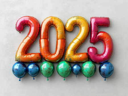 Happy New Year 2015. Colorful balloons on white background. 3D Renderingの素材