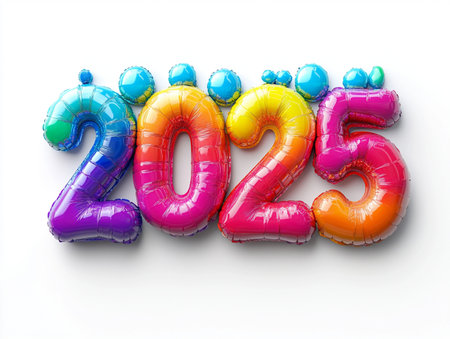Happy new year 2015. 3d render of colorful balloons on white backgroundの素材